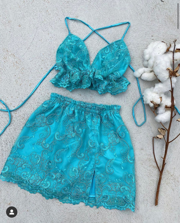 Create Your Own - Lace up Bralette and Elastic Split Skirt (Lace)